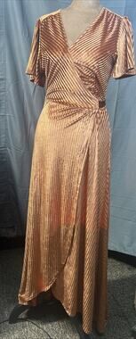 Baltic Born Andi Ribbed Velvet Wrap Maxi Dress Cognac Copper Rust Small S